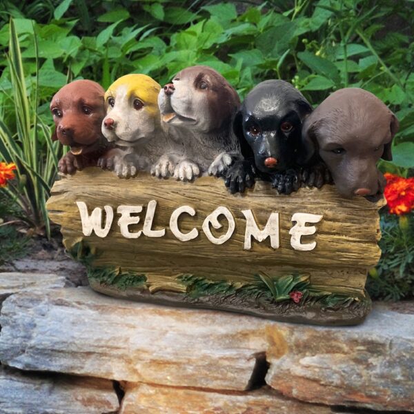 5 Puppies Welcome Statue - Image 2