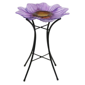 Purple Flower Glass Birdbath