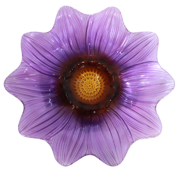 Purple Flower Glass Birdbath - Image 3