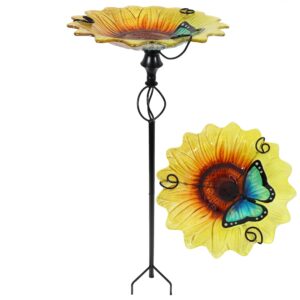 Sunflower Glass Birdbath