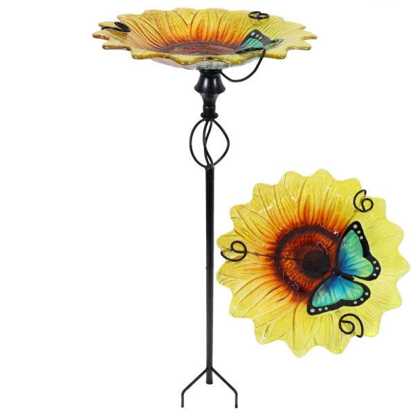 Sunflower Glass Birdbath