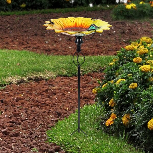Sunflower Glass Birdbath - Image 2