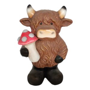 Highland Cow with Mushroom Statue