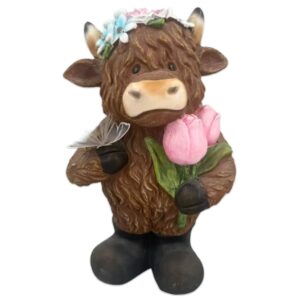 Highland Cow with Flowers Statue
